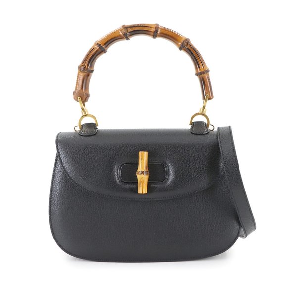 GUCCI Black Leather Bamboo Shoulder Bag - Picture 1 of 10